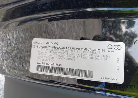2018 Audi S5 3.0T Premium Plus из США, поврежденный, VIN WAUR4AF56JA117546
